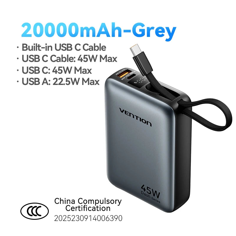 Power Up Your Adventures: 45W Fast Charging 20000mAh Power Bank with Built-in Cables for All Your Devices