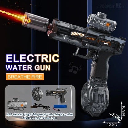 Simulated Firing and Recoil Electric Water Gun Toys Children Automatic Sensor Lights Water Pistol Summer Outdoor Beach Kids Toy