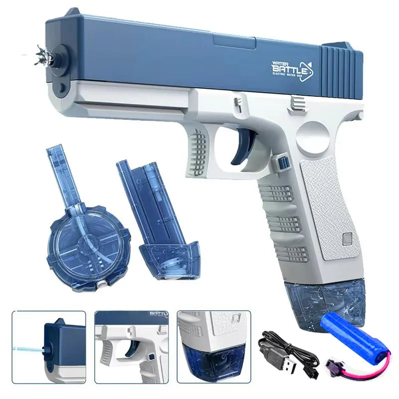 Simulated Firing and Recoil Electric Water Gun Toys Children Automatic Sensor Lights Water Pistol Summer Outdoor Beach Kids Toy