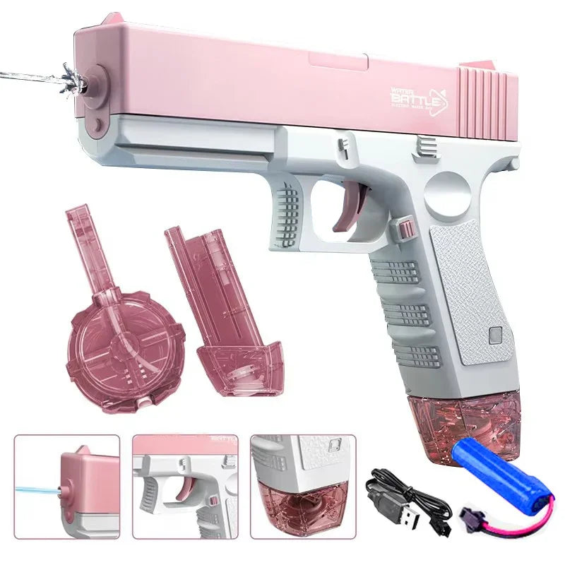 Simulated Firing and Recoil Electric Water Gun Toys Children Automatic Sensor Lights Water Pistol Summer Outdoor Beach Kids Toy
