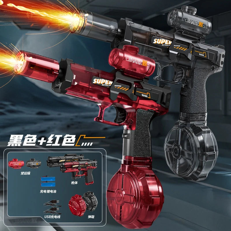 Simulated Firing and Recoil Electric Water Gun Toys Children Automatic Sensor Lights Water Pistol Summer Outdoor Beach Kids Toy