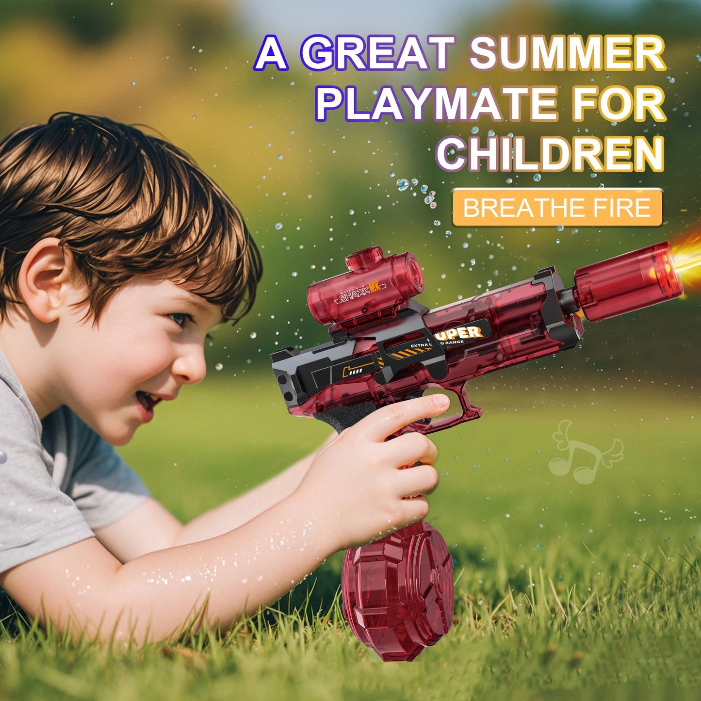 Simulated Firing and Recoil Electric Water Gun Toys Children Automatic Sensor Lights Water Pistol Summer Outdoor Beach Kids Toy