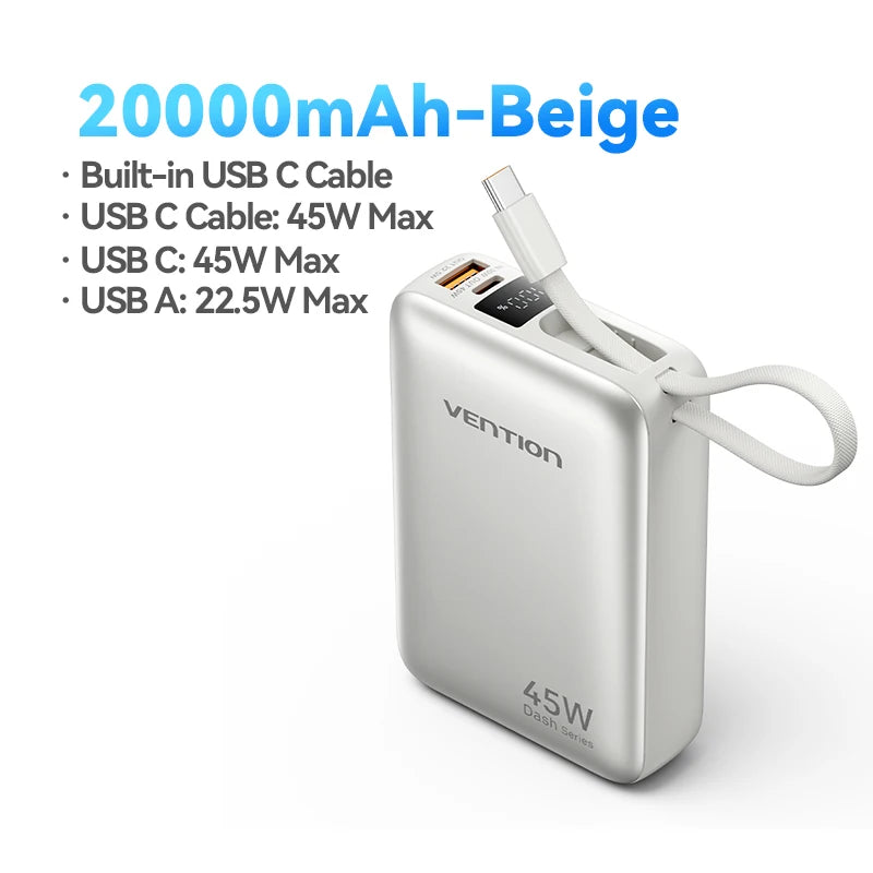 Power Up Your Adventures: 45W Fast Charging 20000mAh Power Bank with Built-in Cables for All Your Devices
