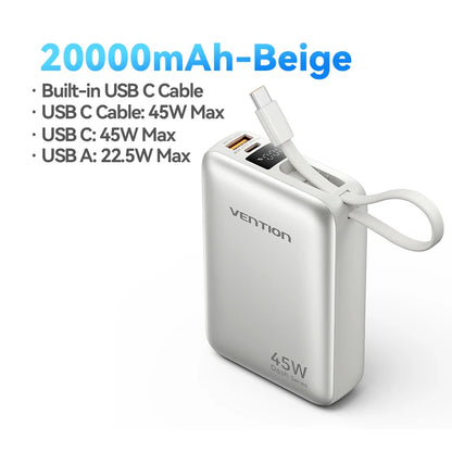 Power Up Your Adventures: 45W Fast Charging 20000mAh Power Bank with Built-in Cables for All Your Devices