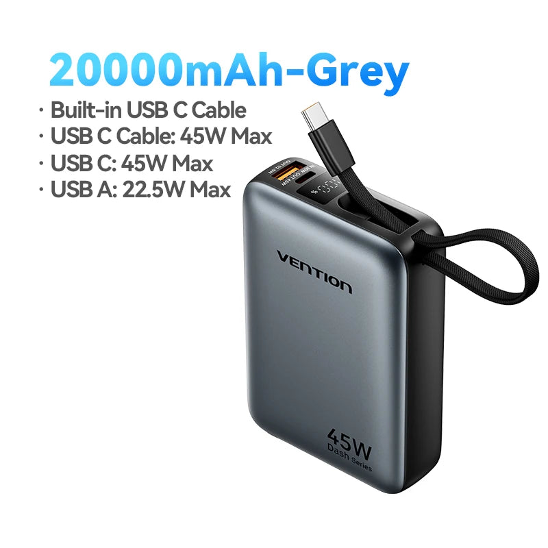 Power Up Your Adventures: 45W Fast Charging 20000mAh Power Bank with Built-in Cables for All Your Devices