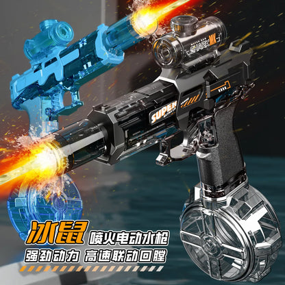 Simulated Firing and Recoil Electric Water Gun Toys Children Automatic Sensor Lights Water Pistol Summer Outdoor Beach Kids Toy